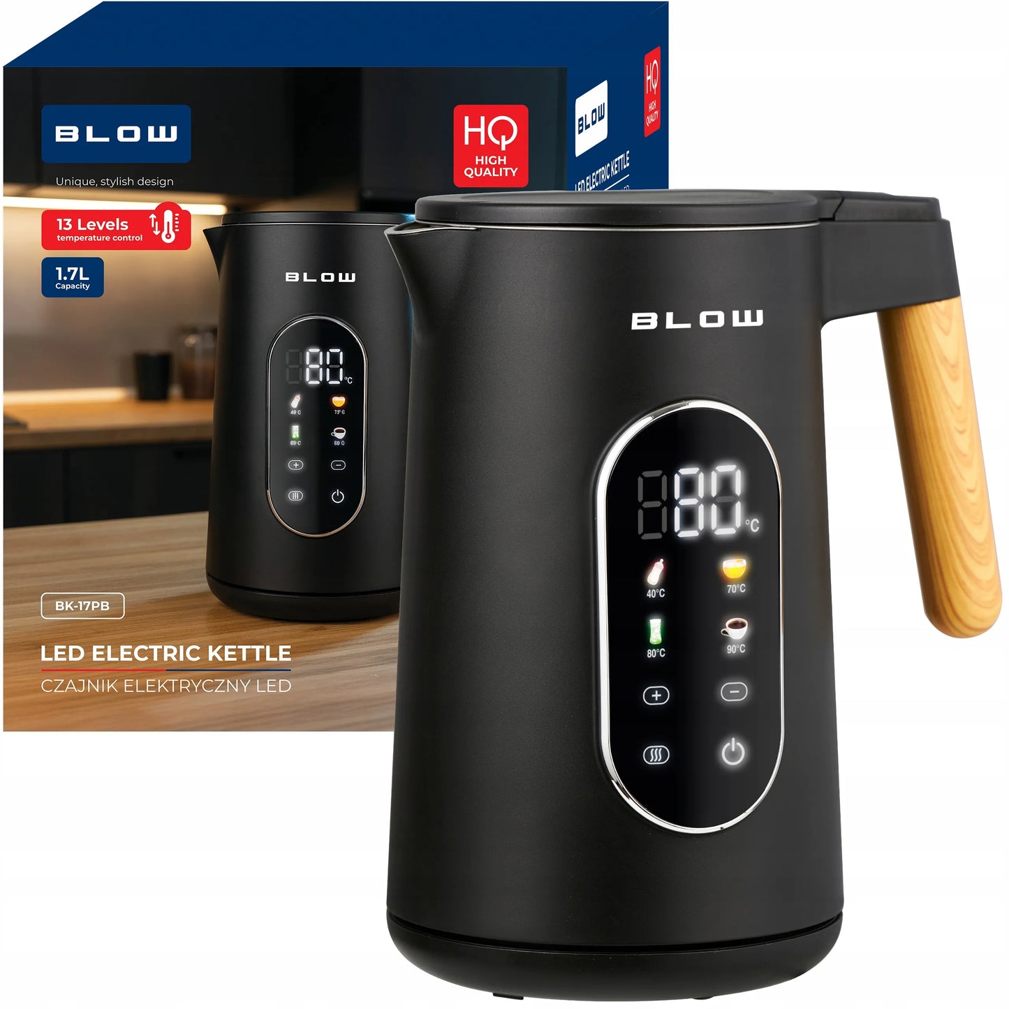 Elektrinis virdulys BLOW, juodas, 2500W, 1,7l, belaidis, temperatūros reguliavimas