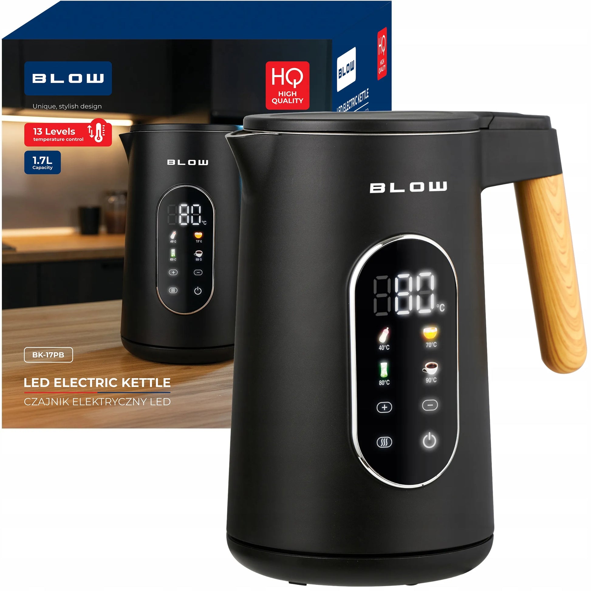 Elektrinis virdulys BLOW, juodas, 2500W, 1,7l, belaidis, temperatūros reguliavimas