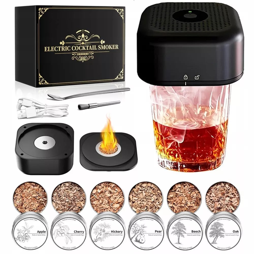 ELEKTRINIS WHISKY SMOKER RŪKYMO RINKINYS SU GĖRIMŲ ĮRANKIAIS 6SKONIAI