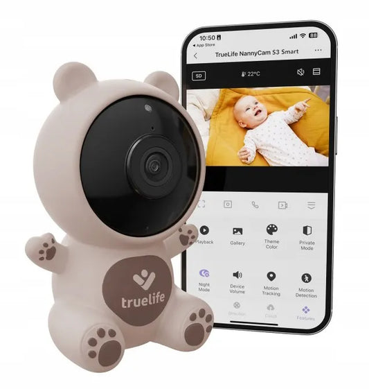 Elektroninė auklė su tiesiogine kamera, meškiuko dizainas, naktinis matymas, FullHD + laikiklis