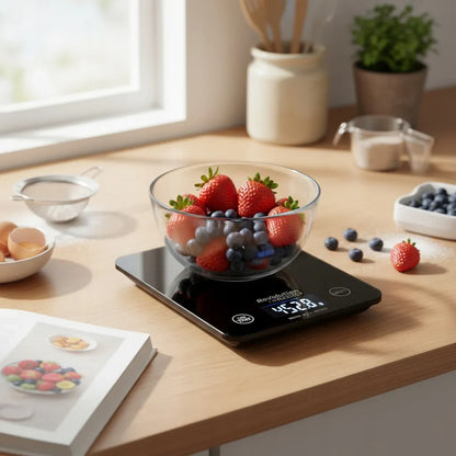 ELEKTRONINĖ VIRTUVĖS SVARSTYKLĖS PRECIZIŠKOS 1 g - 5 kg STIKLINĖS JUODOS JUVELYRINĖS