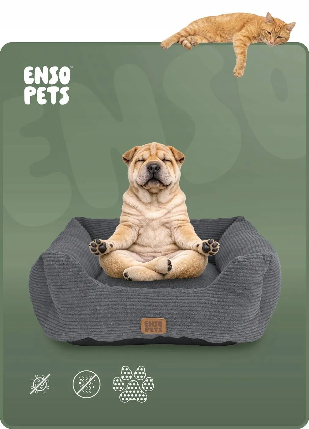 Enso Pets veliūrinė šunų lova L dydžio, minkšta ir patogi gultas-sofa