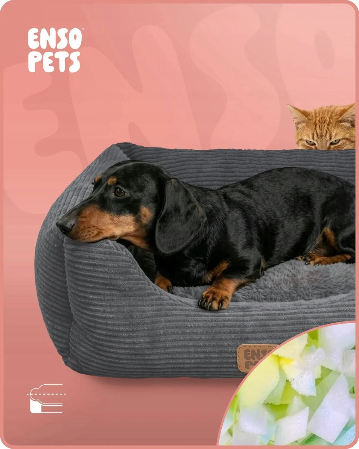 Enso Pets veliūrinė šunų lova L dydžio, minkšta ir patogi gultas-sofa