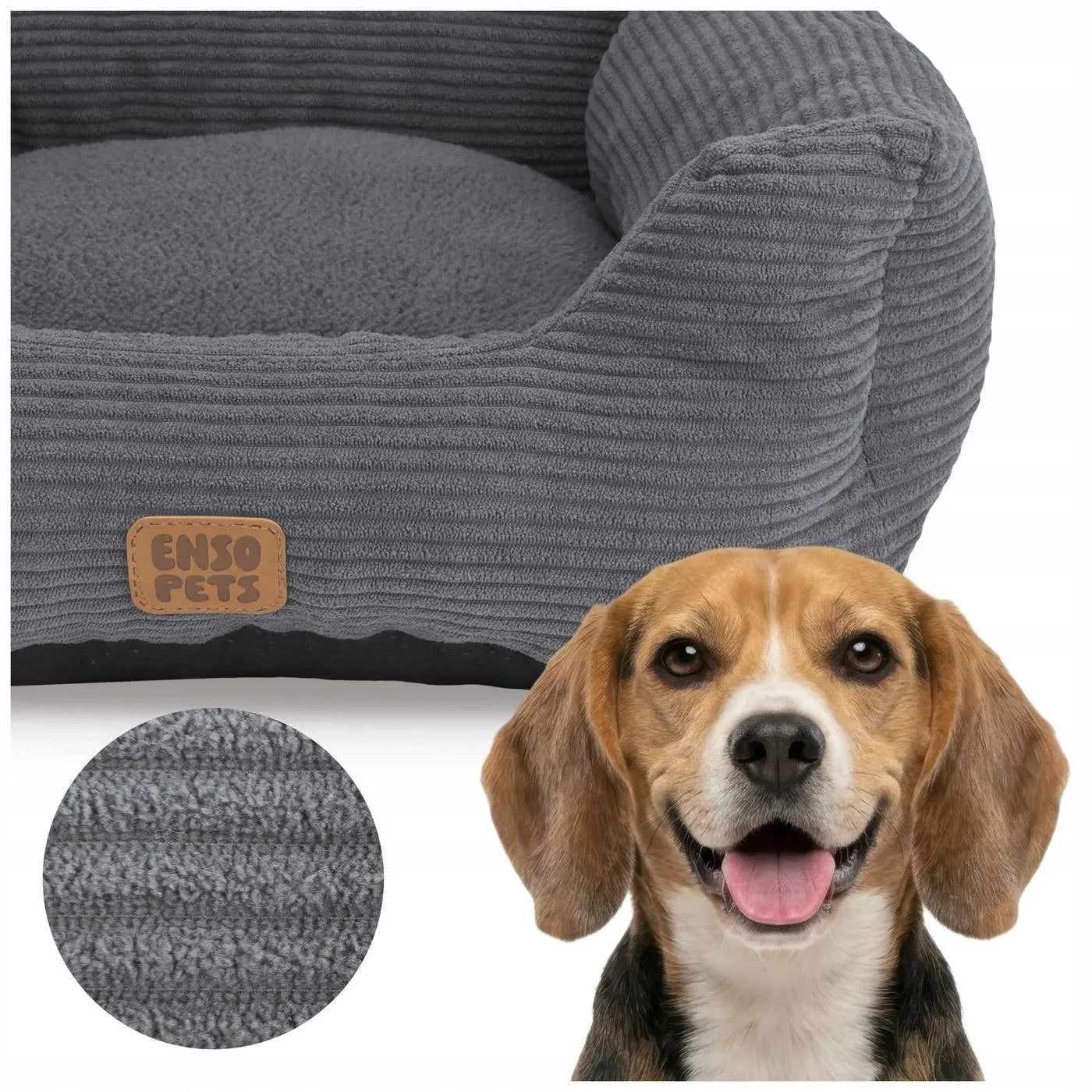Enso Pets veliūrinė šunų lova L dydžio, minkšta ir patogi gultas-sofa