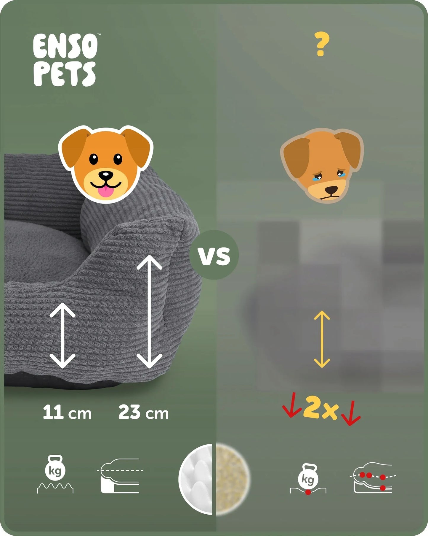 Enso Pets veliūrinė šunų lova L dydžio, minkšta ir patogi gultas-sofa