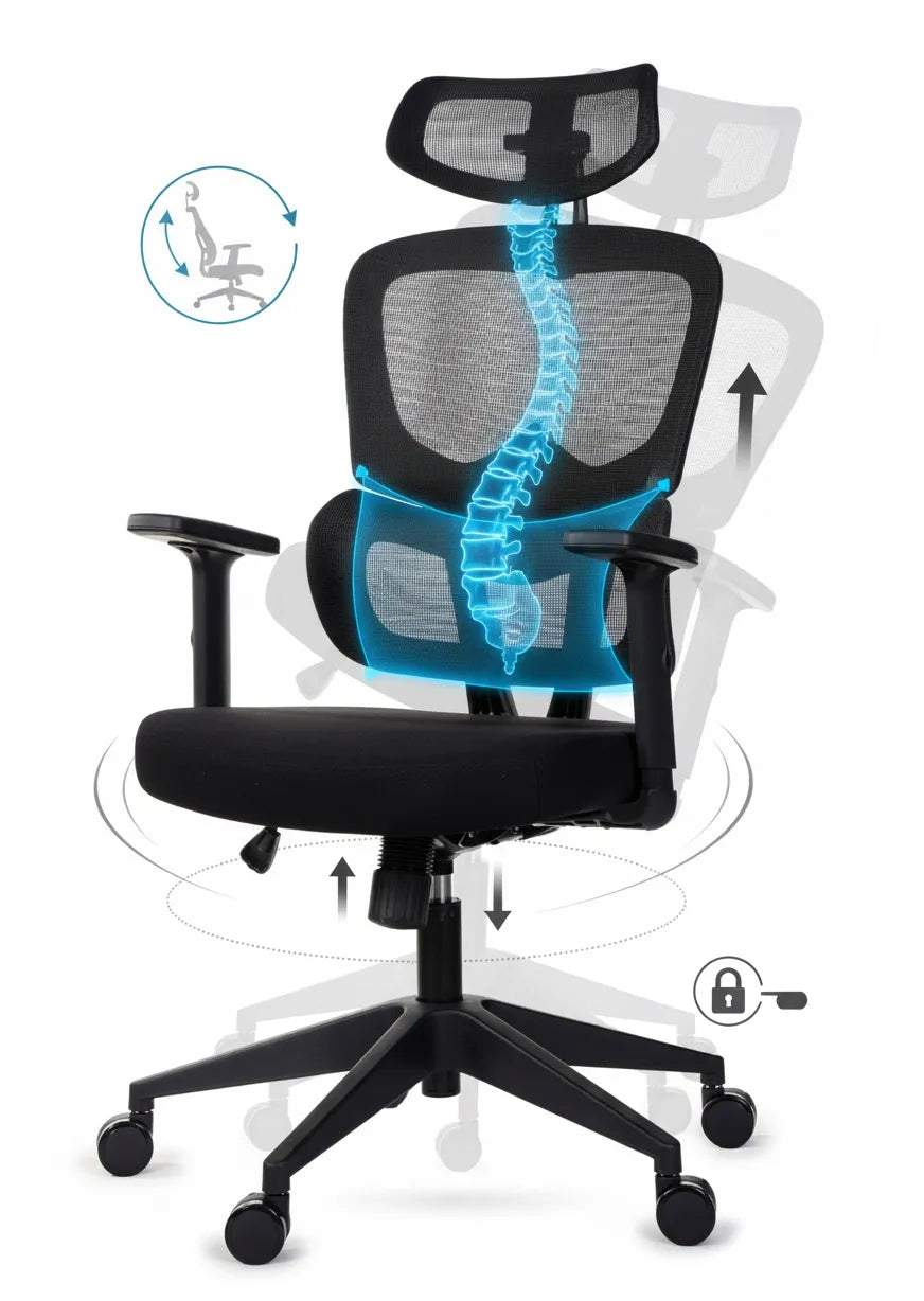 Ergonominė biuro kėdė GIOSEDIO FXA004 su reguliuojamais porankiais, atitinkanti saugos reikalavimus