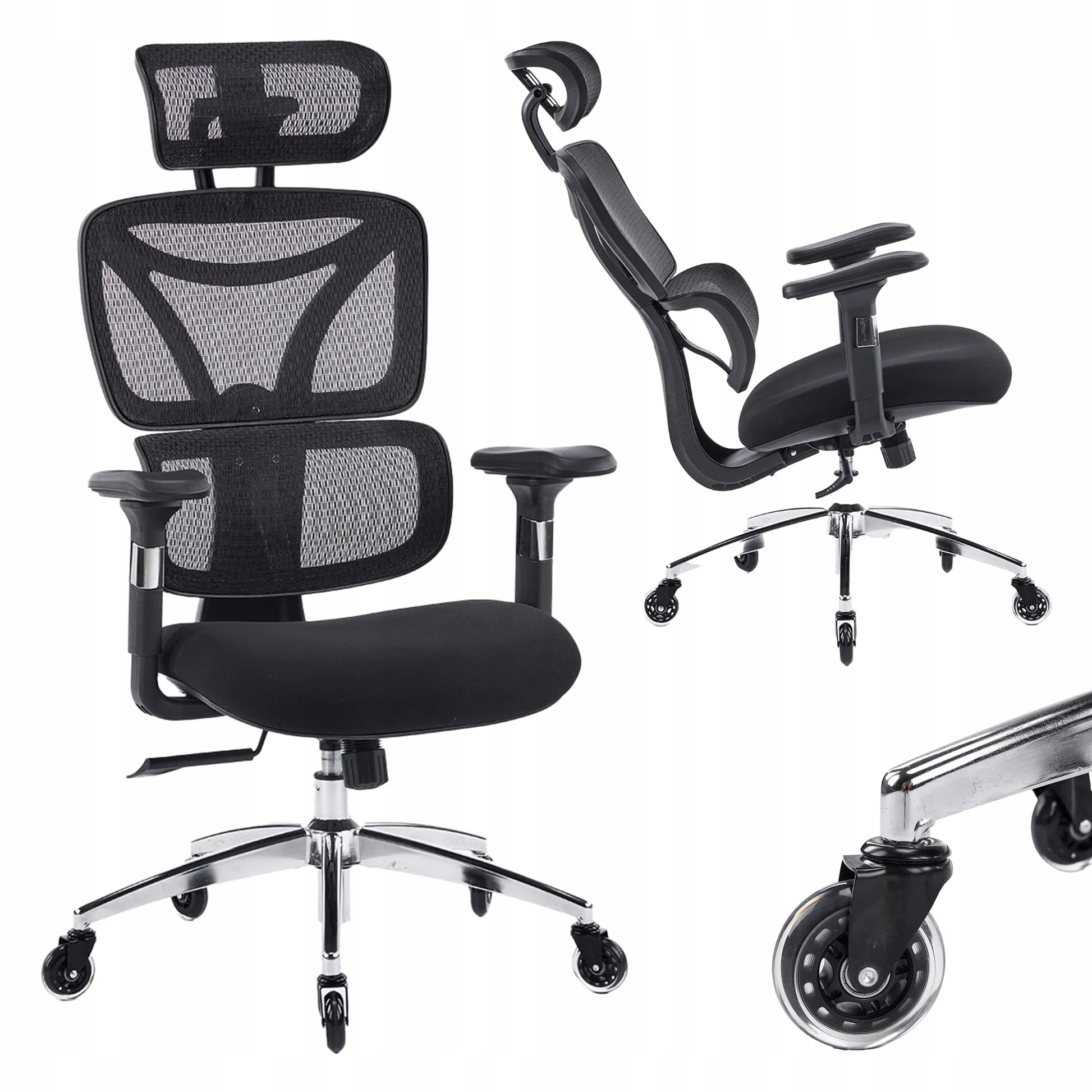 Ergonominė biuro kėdė Spacetronik Nero, pasukama, iki 150 kg, reguliuojama