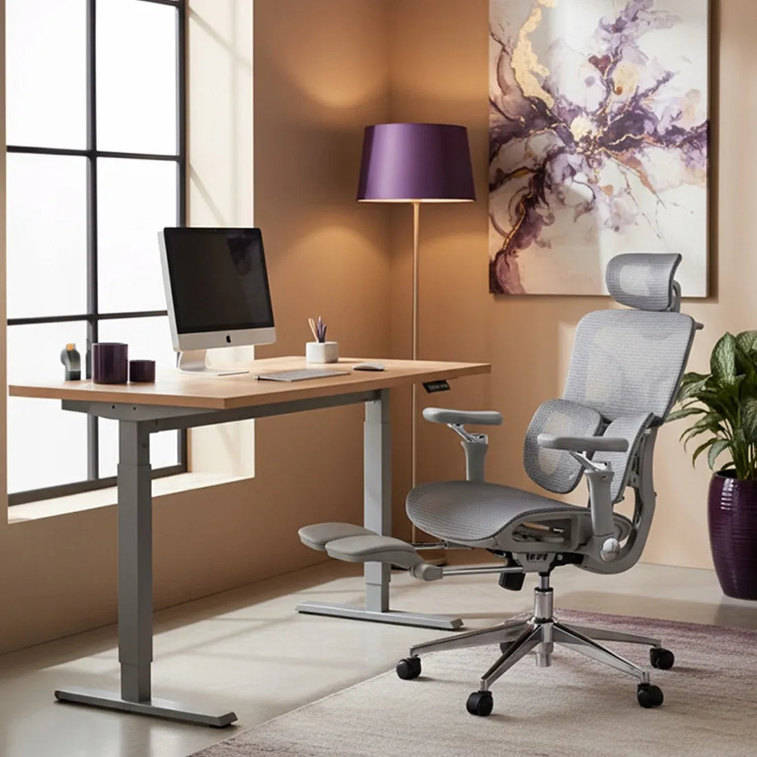 Ergonominė biuro kėdė Spacetronik Springo, pilka, su tinkleliu, reguliuojama