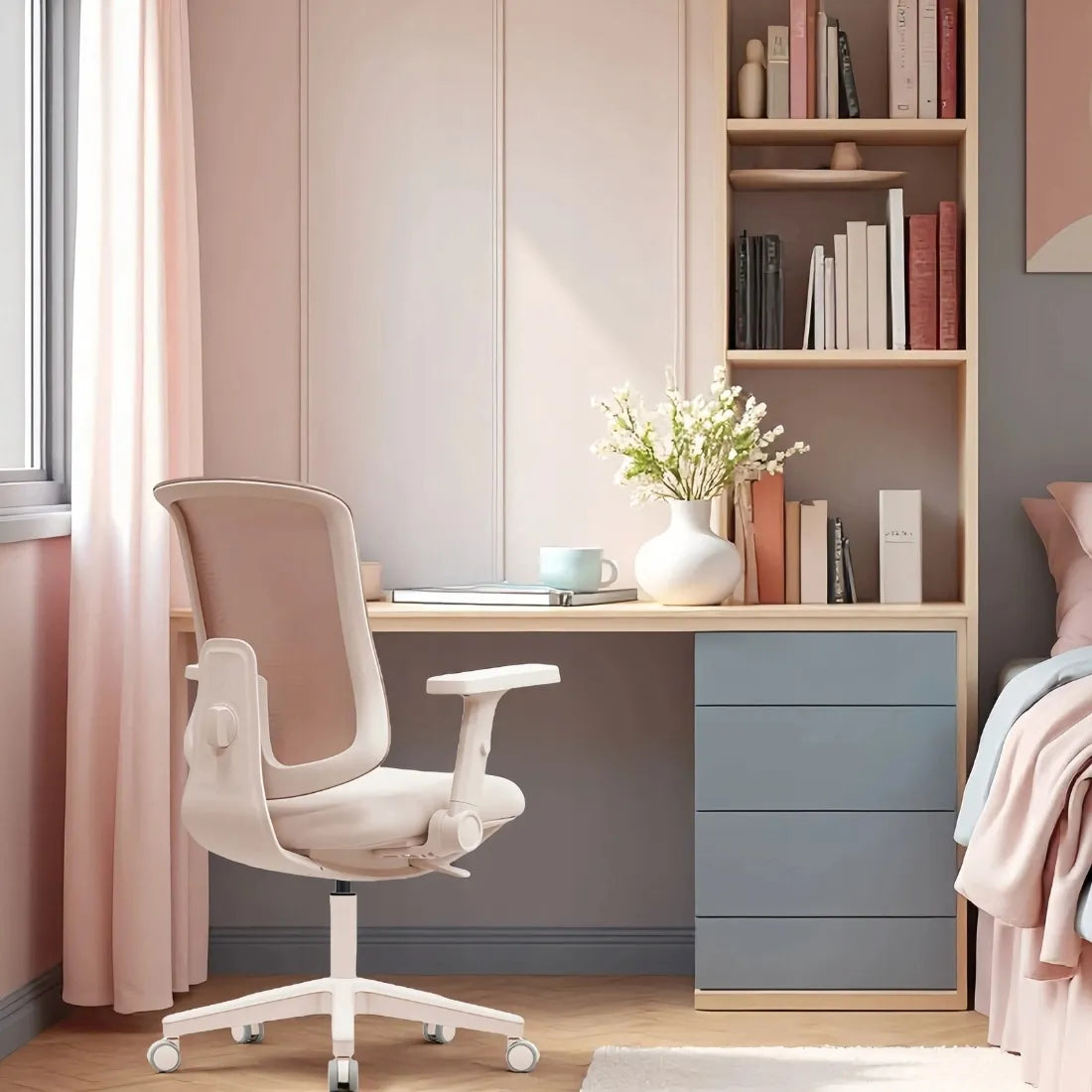 Ergonominė rožinė darbo kėdė Spacetronik Retto su reguliuojamu aukščiu 47-57 cm