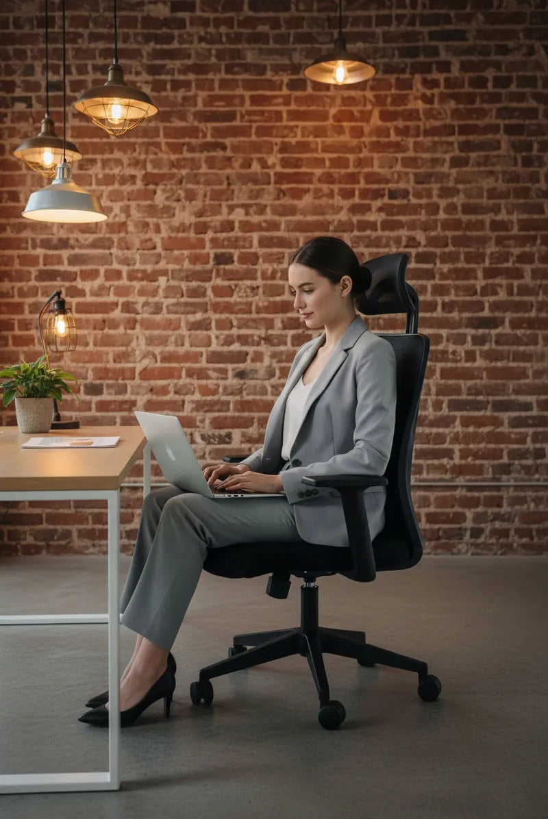Ergonomiška biuro kėdė Giosedio FXB004 su reguliuojamais porankiais ir galvos atrama, atitinkanti saugos reikalavimus