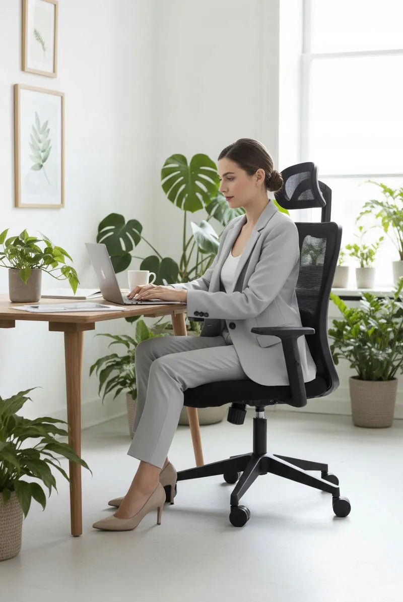 Ergonomiška biuro kėdė Giosedio FXB004 su reguliuojamais porankiais ir galvos atrama, atitinkanti saugos reikalavimus