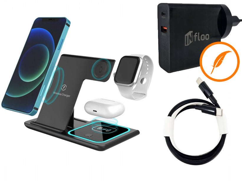 Įkrovimo rinkinys GaN 65W įkroviklis + 3in1 indukcinis įkroviklis + 1M kabelis