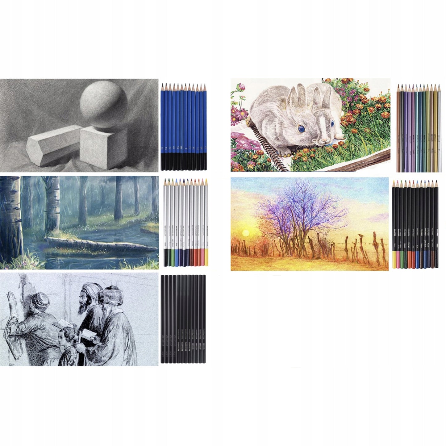 74 PIEŠTUKŲ IR KREDELIŲ RINKINYS ESKIZAVIMUI IR PIEŠIMUI, PROFESIONALUS ESKIZŲ KNYGŲ RINKINYS