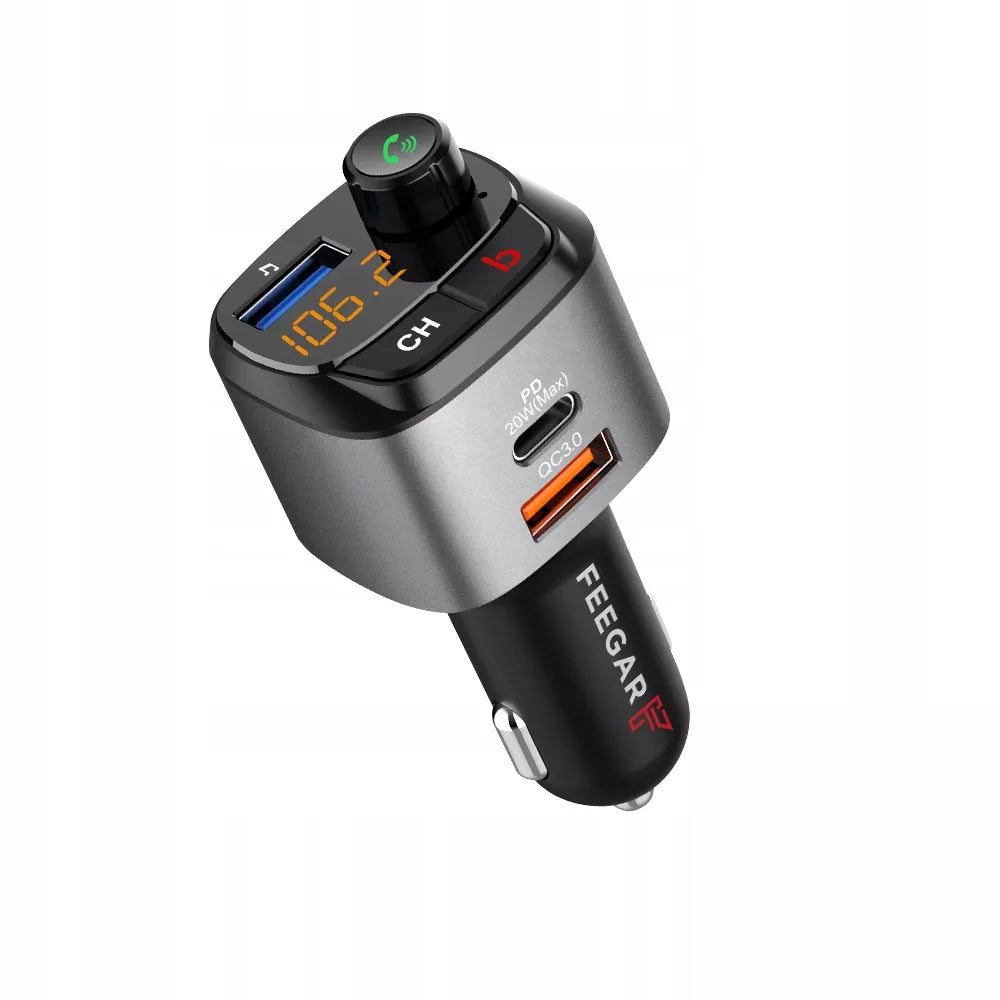 FM siųstuvas Bluetooth – Feegar, greitas įkroviklis QC 3.0/PD, MP3, Audio, USB