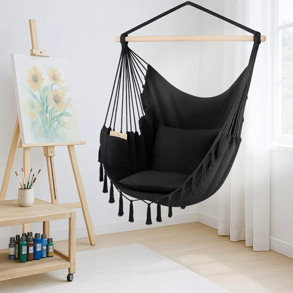 Sūpuoklės Kėdė BOHO Brazilijos Kėdė Sodo Hamakas Balkonui JUODA