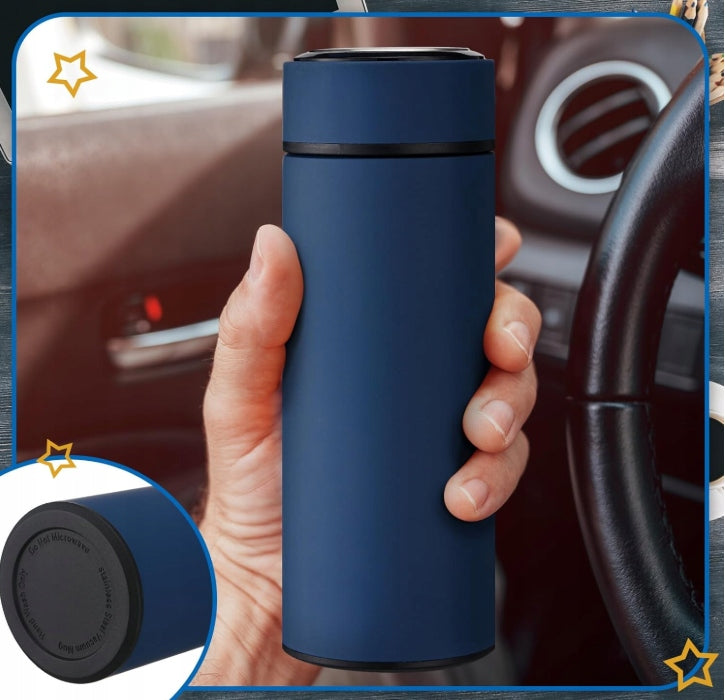 Mėlynas termopuodelio ir užrašinės dovanų rinkinys Kalėdoms ir dovanoms