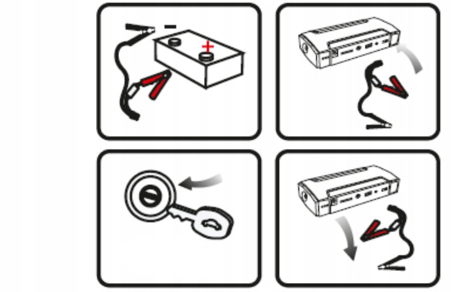 JUMP STARTER AKUMULIATORIUS POWERBANK ŽIBINTUVĖLIS PLAKTUKAS KABELIAI RINKINYS 12800mAh