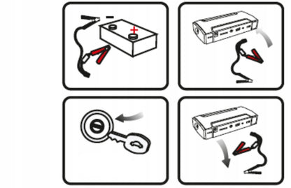 JUMP STARTER AKUMULIATORIUS POWERBANK ŽIBINTUVĖLIS PLAKTUKAS KABELIAI RINKINYS 12800mAh