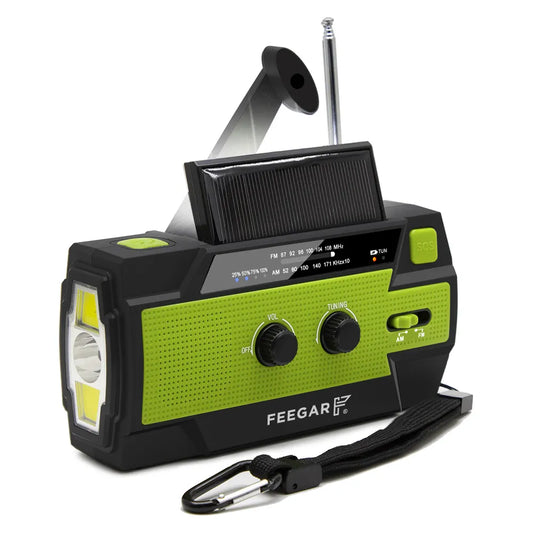 Feegar OZE 2 PRO avarinis nešiojamasis saulės radijas AM/FM, 4000 mAh