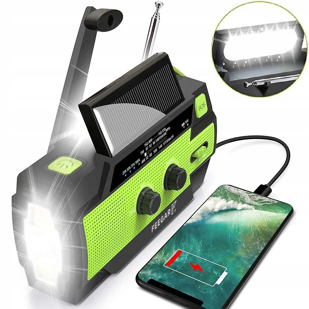 Feegar OZE 2 PRO avarinis nešiojamasis saulės radijas AM/FM, 4000 mAh