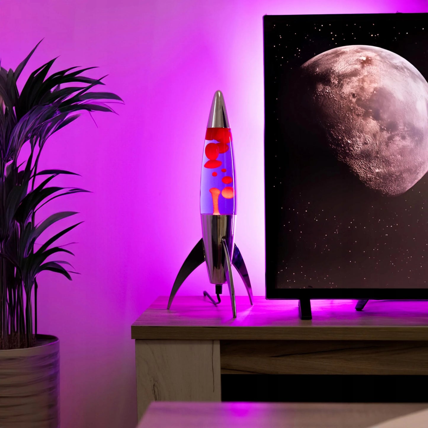 Fisura violetinė lavos lempa „rocket“ su chromuotu pagrindu