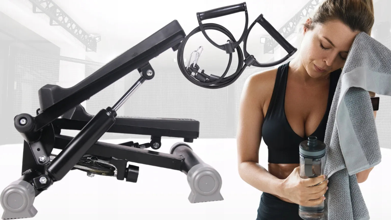Fit4Med pasukamas stepper treniruoklis su elastinėmis virvėmis ir LCD ekranu