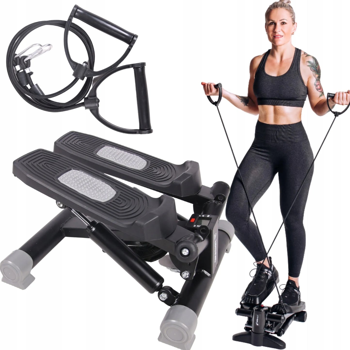 Fit4Med pasukamas stepper treniruoklis su elastinėmis virvėmis ir LCD ekranu