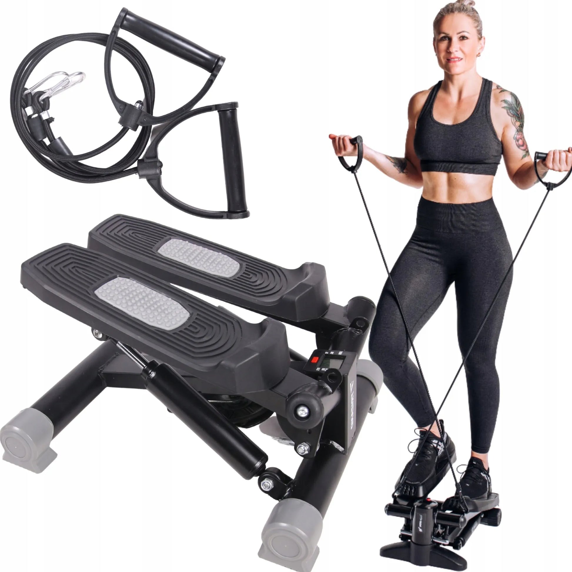 Fit4Med pasukamas stepper treniruoklis su elastinėmis virvėmis ir LCD ekranu