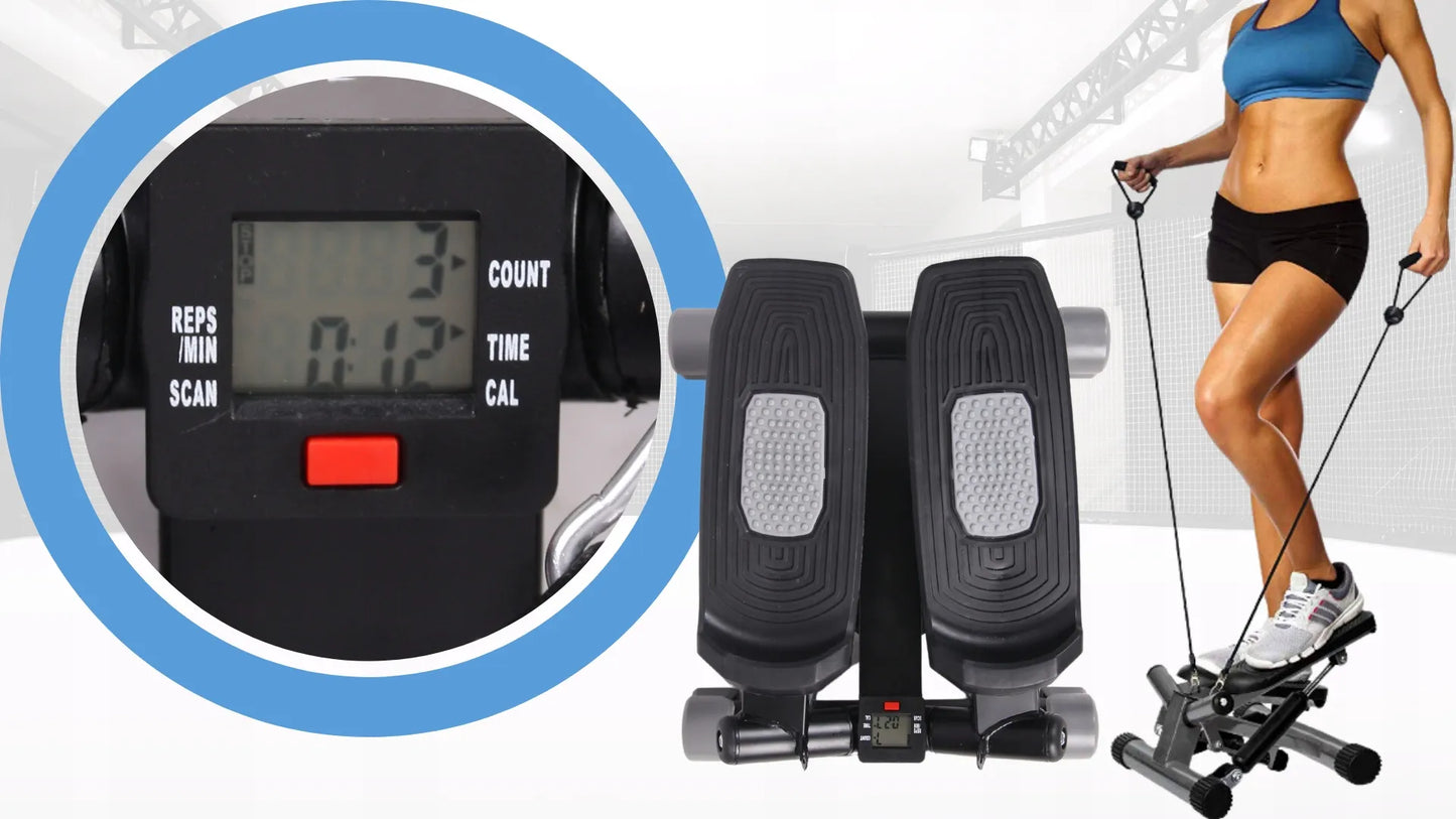 Fit4Med pasukamas stepper treniruoklis su elastinėmis virvėmis ir LCD ekranu