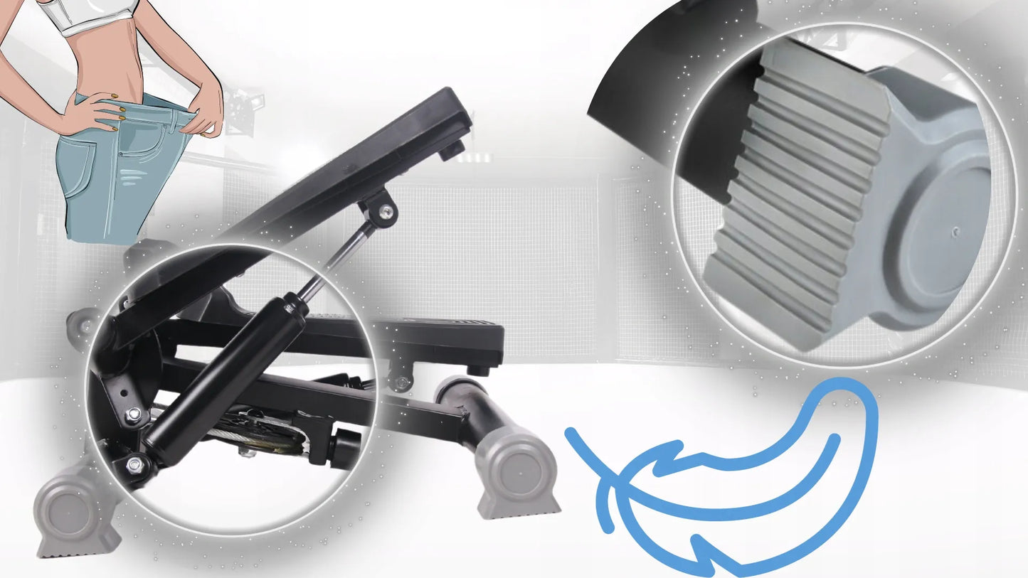 Fit4Med pasukamas stepper treniruoklis su elastinėmis virvėmis ir LCD ekranu