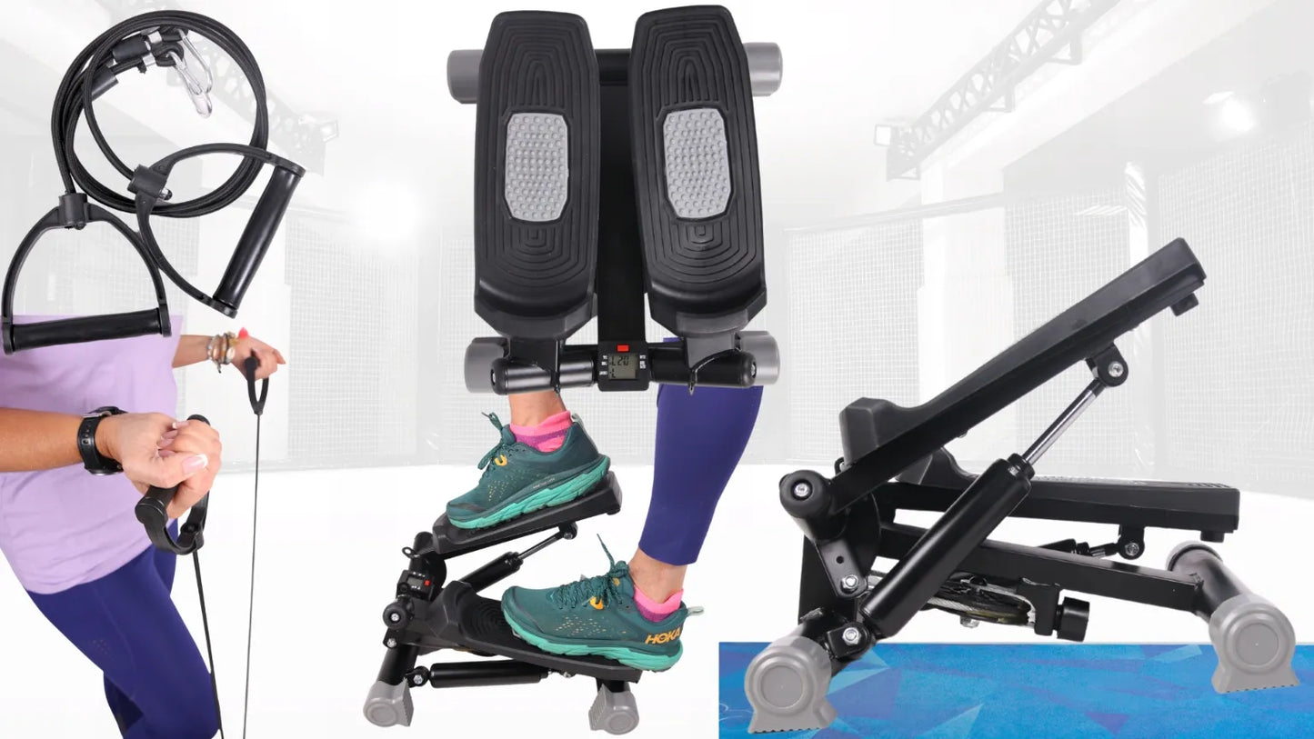 Fit4Med pasukamas stepper treniruoklis su elastinėmis virvėmis ir LCD ekranu