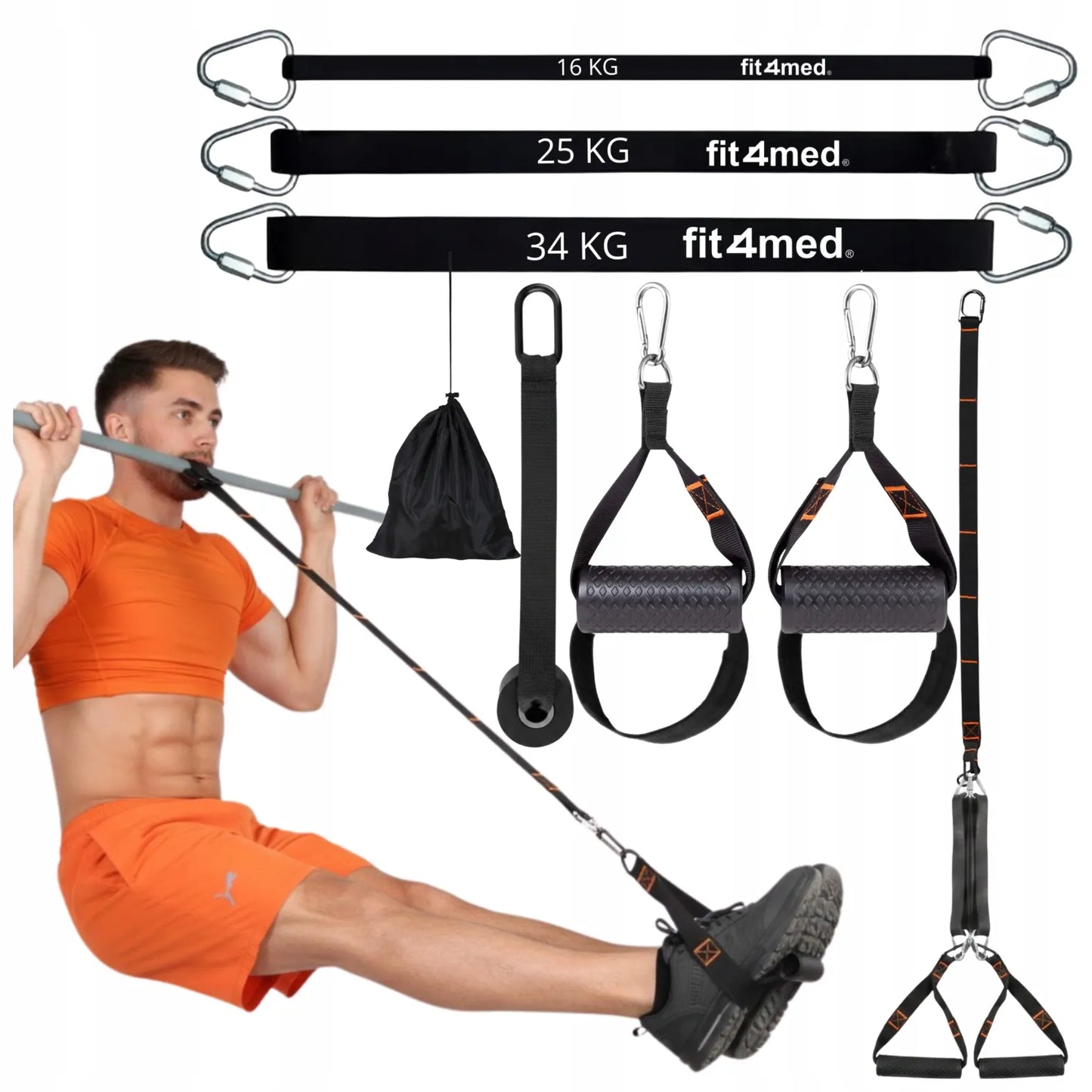 Fit4Med TRX CrossFit treniruočių diržai, reguliuojami 35-163 lbs