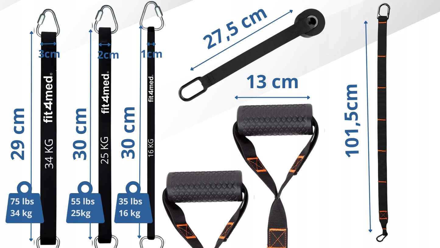 Fit4Med TRX CrossFit treniruočių diržai, reguliuojami 35-163 lbs