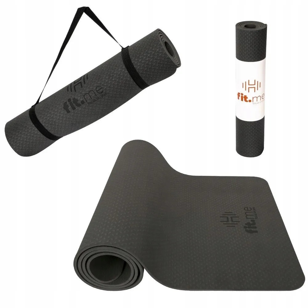 Fit.Me jogos ir fitneso kilimėlis, storas 0,6 cm, neslystantis, juodas
