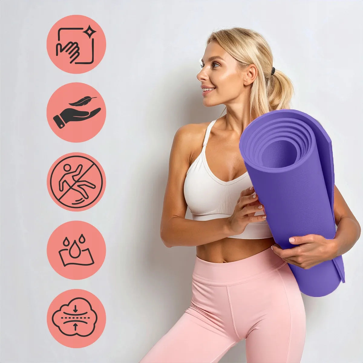 Fit.Me NBR mankštos kilimėlis jogai ir fitnesui 1,5 cm, violetinis