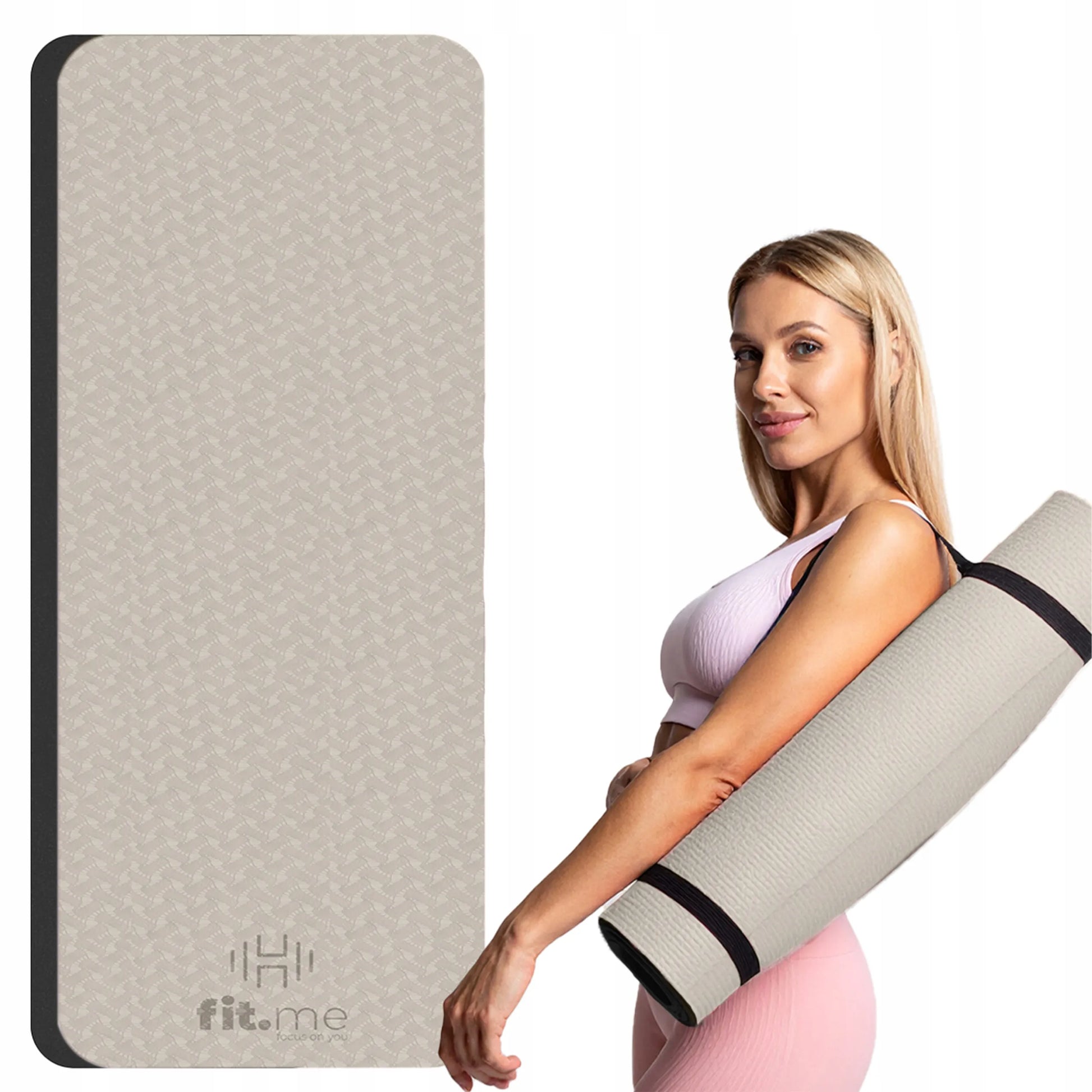 Fit.Me TPE sportinis kilimėlis jogai ir pilatesui, neslystantis, smėlio spalvos, 183x61 cm