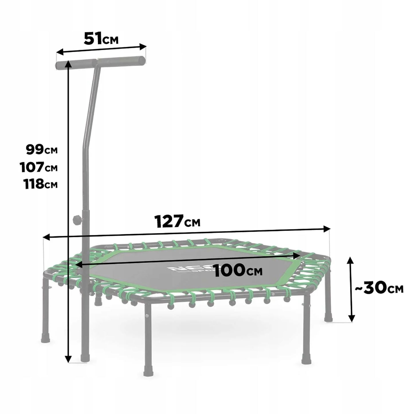 Fitneso batutas su rankena 127 cm Neo-Sport - šešiakampis žalias