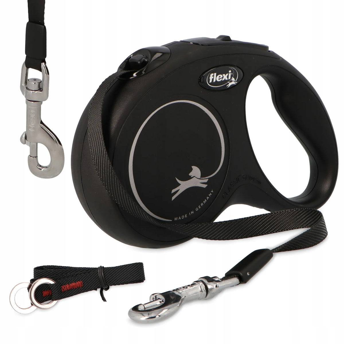 Flexi New Classic automatinis juostinis pavadėlis šuniui, 5 m, S dydis, juodas, su blokatoriumi, iki 15 kg