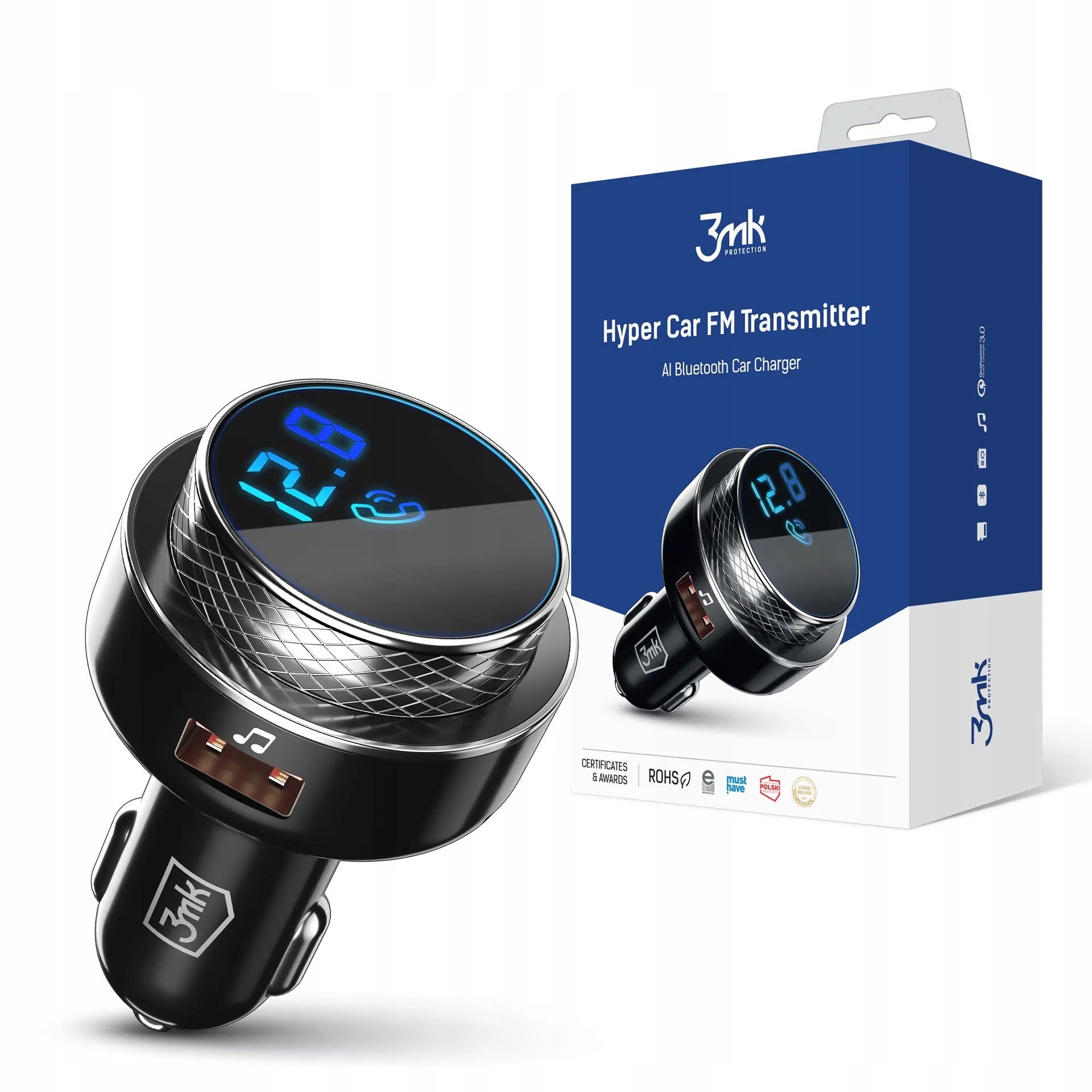 FM siųstuvas 3mk Hyper Car Bluetooth, 30W įkroviklis, laisvų rankų įranga