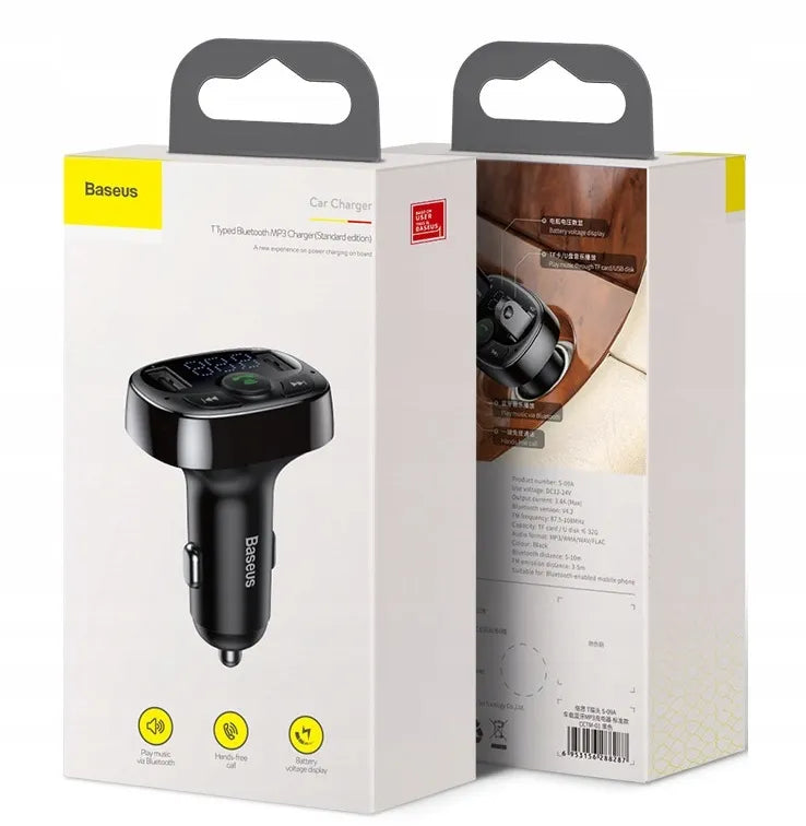 FM siųstuvas Baseus S-09A Bluetooth 2xUSB microSD įkroviklis LCD ekranas