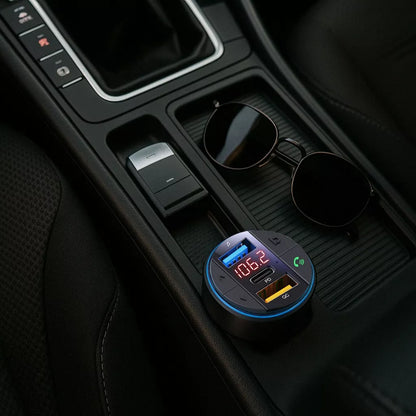 FM siųstuvas įkroviklis BLUETOOTH BT USB TIPAS-C QC 3.0 + PD 30W BASS LED MP3