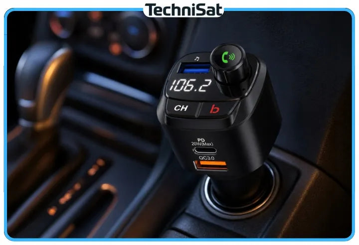 FM siųstuvas TechniSat DIGICAR 200 BT Bluetooth USB-C QC 3.0 12/24V