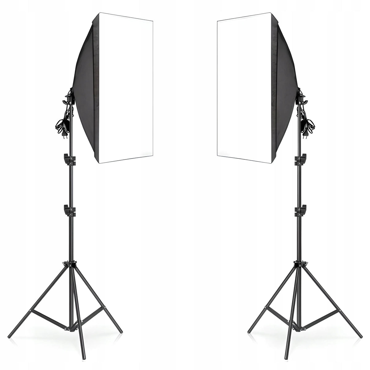 FOTOGRAFIJOS RINKINYS: 2 FOTOGRAFINĖS LEMPOS + 2 TRIKOJAI + 2 SOFTBOX DĖŽĖS 50 × 70 cm