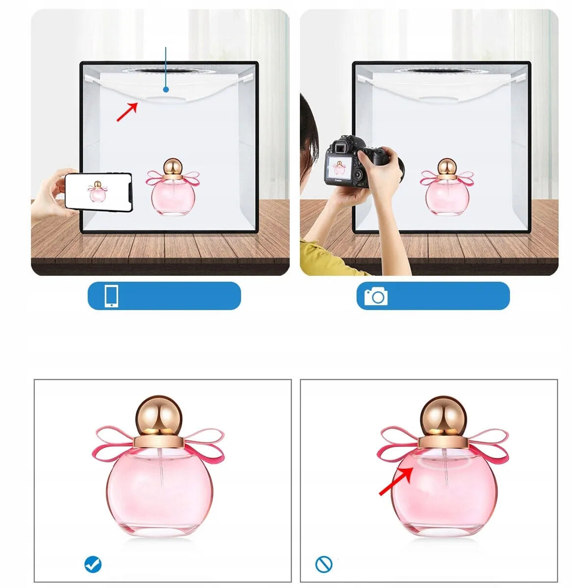 Fotografinė bešešėlė palapinė, produktų fotografavimo dėžė 40 cm su LED apšvietimu