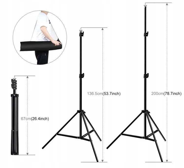 Fotografinio fono stovo komplektas oreNICE 200 × 200 cm su dėklu ir spaustukais, 2x2m