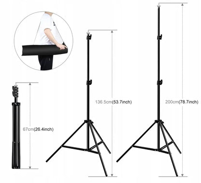 Fotografinio fono stovo komplektas oreNICE 200 × 200 cm su dėklu ir spaustukais, 2x2m