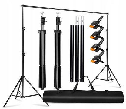 Fotografinio fono stovo komplektas oreNICE 200 × 200 cm su dėklu ir spaustukais, 2x2m