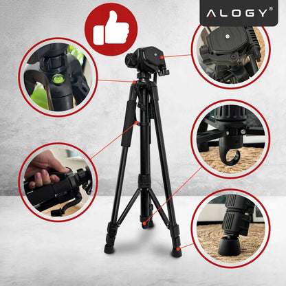 Fotografinis stovas trikojis Alogy PRO su laikikliu telefonui, fotoaparatui ir kamerai 1/4
