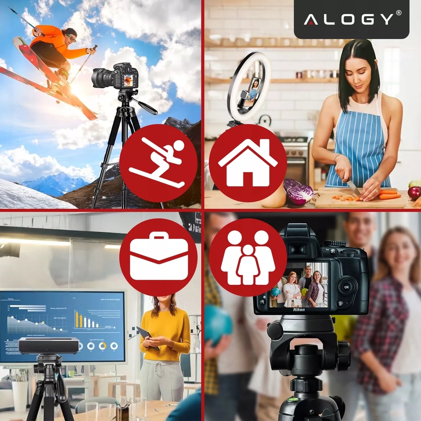Fotografinis stovas trikojis Alogy PRO su laikikliu telefonui, fotoaparatui ir kamerai 1/4