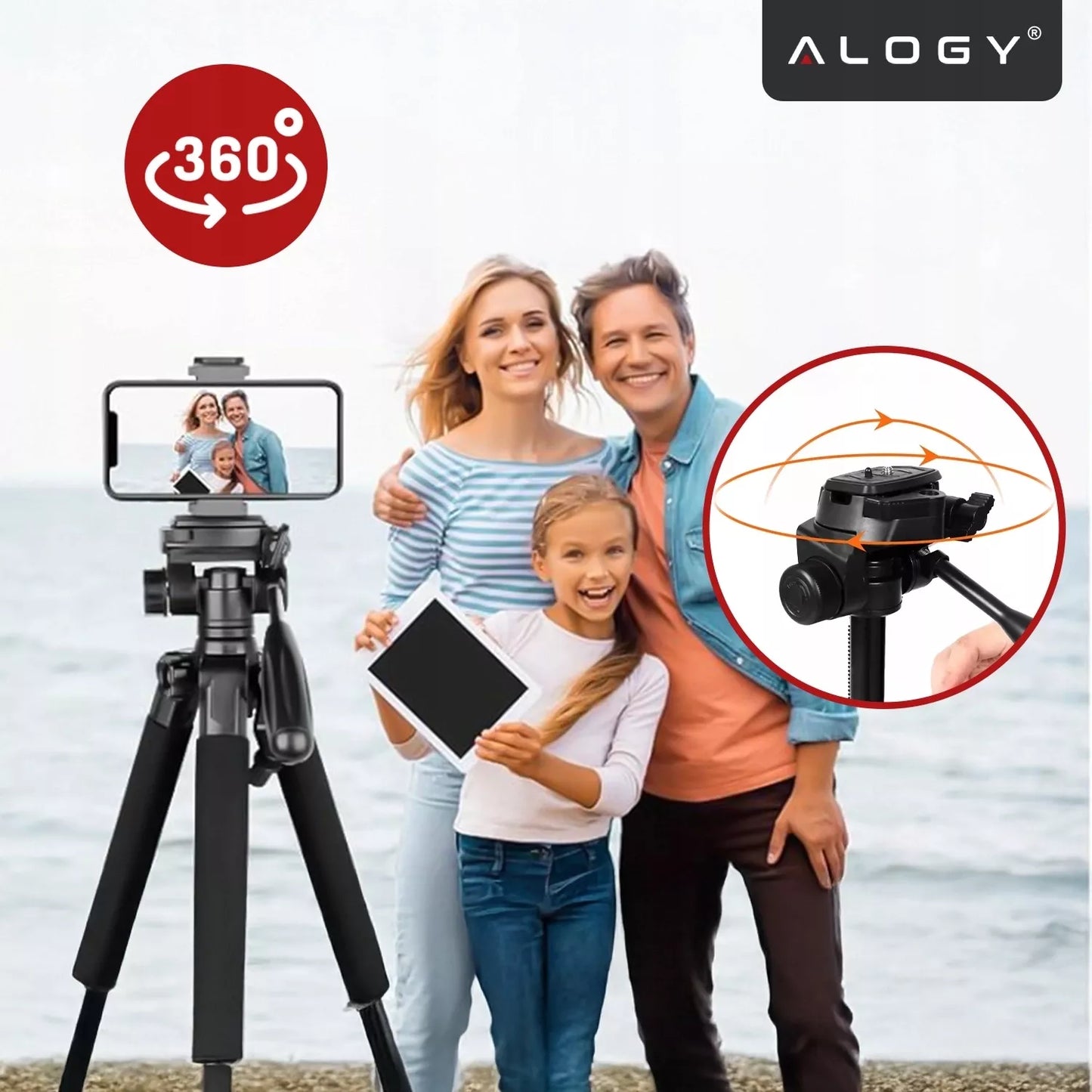Fotografinis stovas trikojis Alogy PRO su laikikliu telefonui, fotoaparatui ir kamerai 1/4
